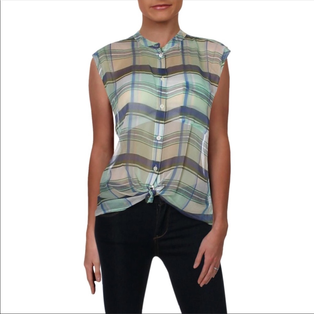 Equipment Plaid Silk Sleeveless Top XS Roomy